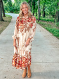 Fall in Love Border Printed Chiffon Maxi Dress