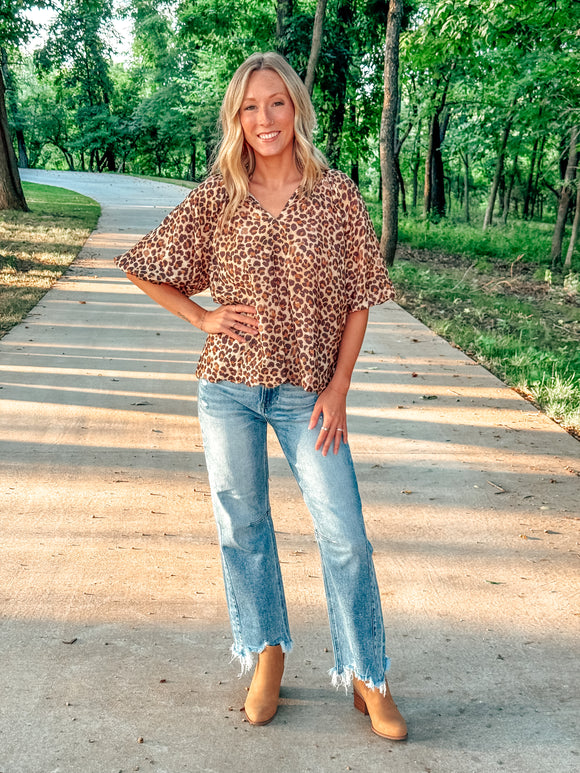Bubble Sleeved Animal Print Blouse