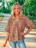 Bubble Sleeved Animal Print Blouse