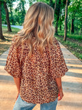 Bubble Sleeved Animal Print Blouse