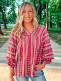Boho Embroidered Stripe Blouse