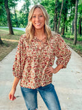 Vintage Floral Pintuck Blouse