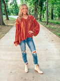 Camel Printed Rayon Gauze Babydoll Tunic Blouse