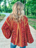Camel Printed Rayon Gauze Babydoll Tunic Blouse