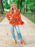 Printed Rayon Gauze Button Down Woven Top