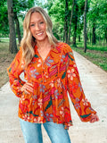 Printed Rayon Gauze Button Down Woven Top