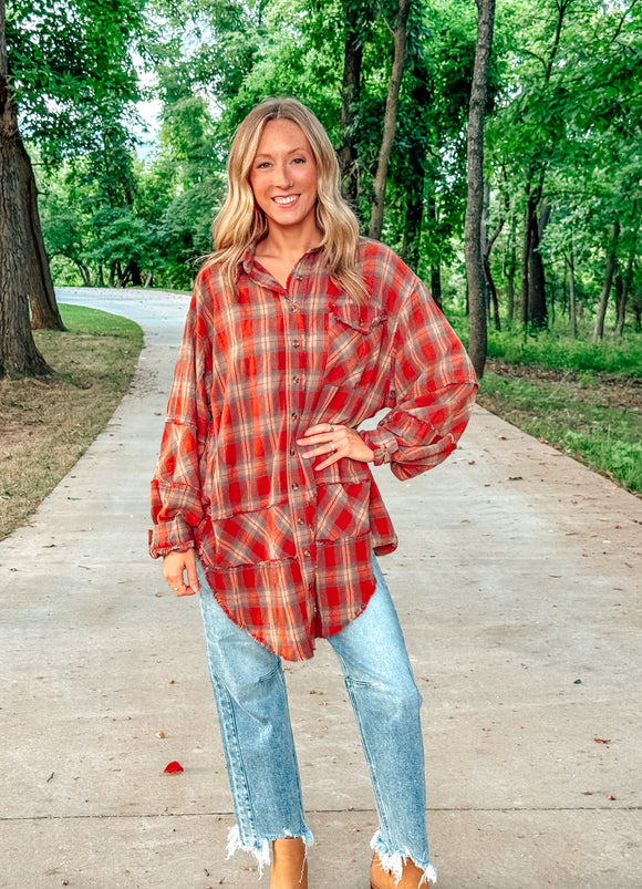 Mineral Washed Plaid Tunic Shirt