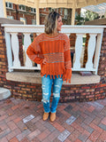RUST KNITTED SWEATER WITH FRINGE DETAIL
