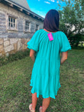 Teal Round Neck Ruffled Tiered Dress