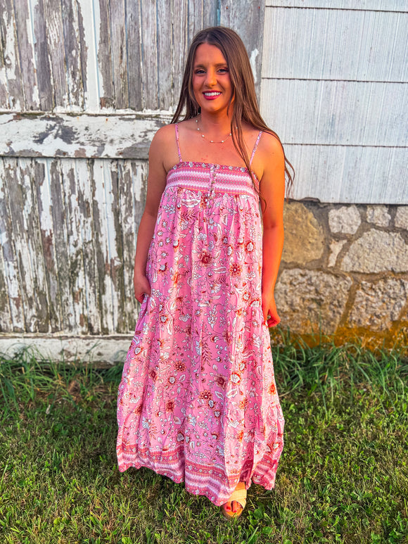 FLORAL BORDER PRINT MAXI DRESS