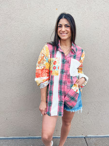 FLORAL/FLANNEL MIX BUTTON UP