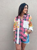 FLORAL/FLANNEL MIX BUTTON UP