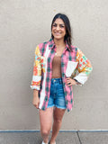 FLORAL/FLANNEL MIX BUTTON UP