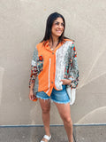 ORANGE LACE/COTTON MIX DESIGN BUTTON UP