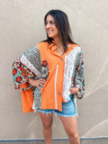 ORANGE LACE/COTTON MIX DESIGN BUTTON UP