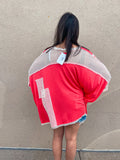 CORAL POPPY FLOWER KNIT MIX TOP