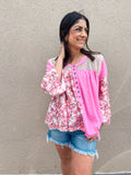 BARBIE PINK FLORAL KNIT MIX TOP
