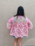 BARBIE PINK FLORAL KNIT MIX TOP