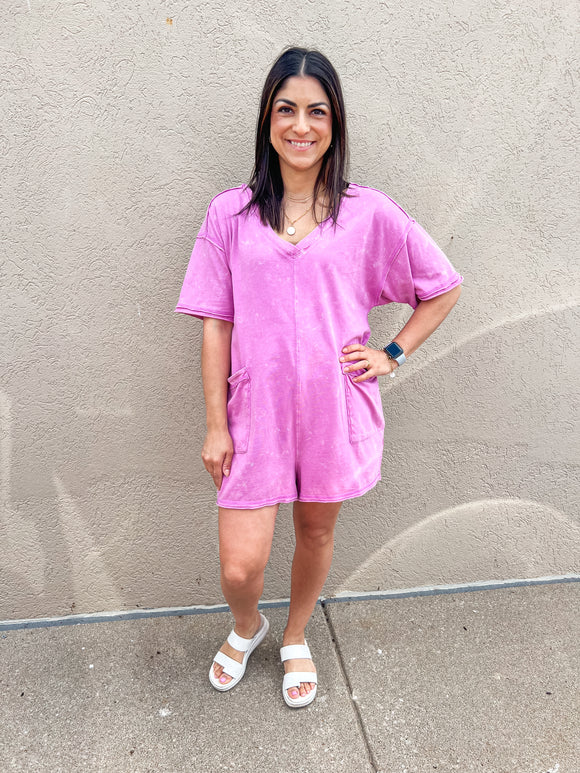 ORCHID MINERAL WASHED KNIT ROMPER
