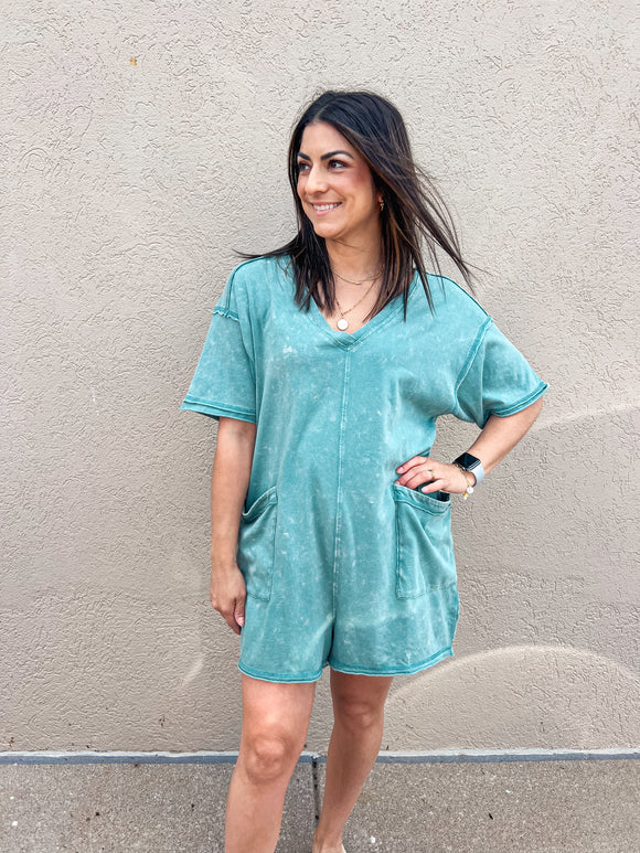 SAGE MINERAL WASHED KNIT ROMPER