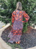 NAVY TIERED FLORAL DRESS