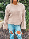 COZY ALMOND CABLE KNIT SWEATER