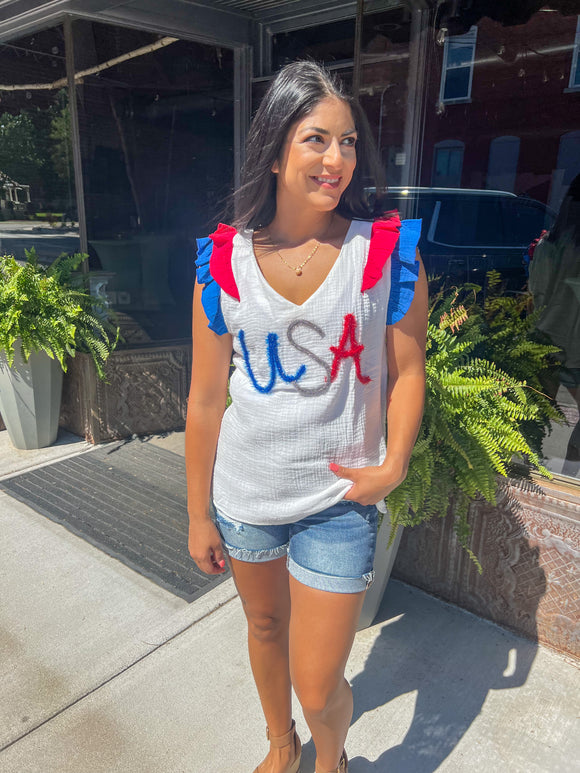 USA METALLIC TINCEL COLOR BLOCK TOP