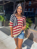 AMERICAN FLAG PRINT V-NECK SWEATER