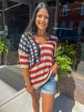 AMERICAN FLAG PRINT V-NECK SWEATER