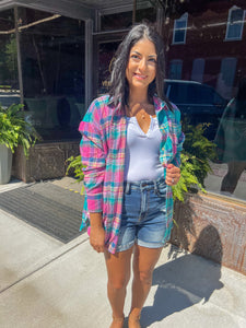 PINK AND GREEN PLAID TOP