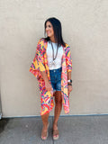 Floral Print Open Front Kimono