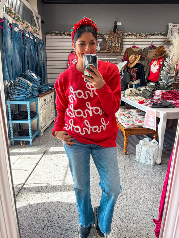 HOHOHO SLIGHTLY TILTED TINSEL LETTERING CHRISTMAS SWEATER