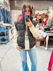 Black High Neck Casual Comfy Puffer Vest