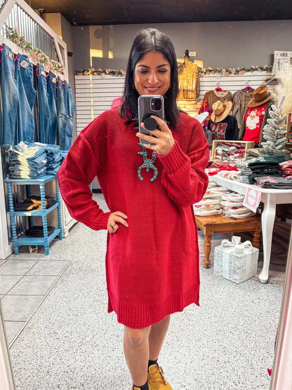 Red Oversized Sweater Mini Dress