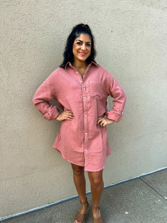 DESERT ROSE COTTON GAUZE SHIRT DRESS