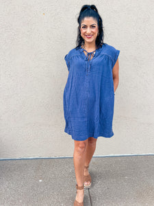 Denim Linen Blend Sleeveless Mini Dress