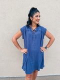 Denim Linen Blend Sleeveless Mini Dress