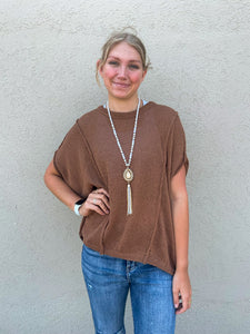 DEEP CAMEL DROP SHOULDER SHORT SLEEVE RELAXED PULLOVER (Copy)