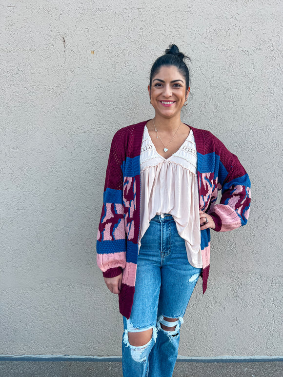 Multi Color Animal Print Colorblock Cardigan