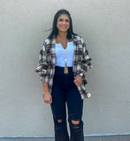 MOCHA OVERSIZED PLAID BUTTON DOWN