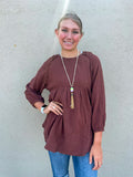 MOCHA COTTON MUSLIN OVERSIZED RAGLAN TUNIC