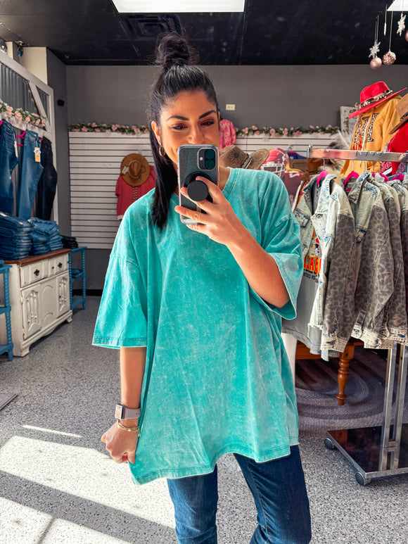 BLUE ACID WASH TEE