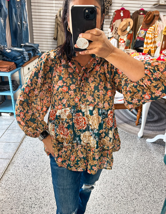 Hunter Green Floral Top