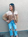 TAUPE BALLOON SLEEVE THERMAL TOP
