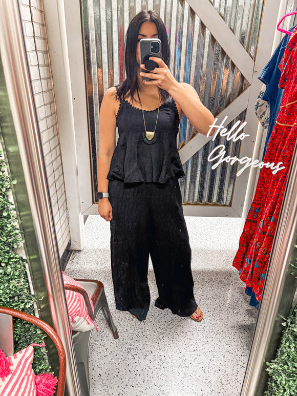 Black V-Neck Jumpsuit(C4530)