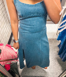 Lt Denim Sleeveless Midi Denim Dress(K9546)