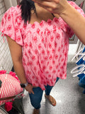 Bubble Pink Printed Baby Doll Top(K9909)