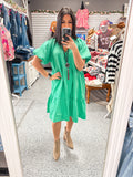 Green V-Slit Tiered Mini Dress