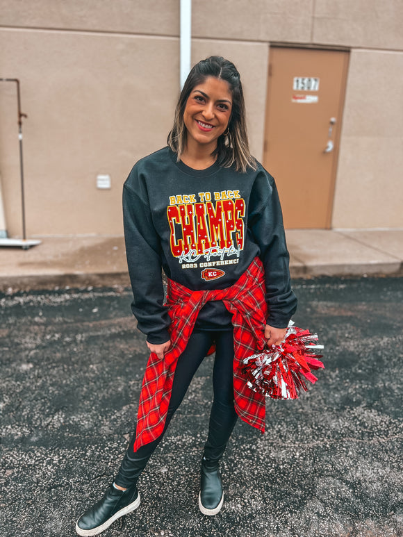 CHIEFS BACK TO BACK CHAMPS BLACK SWEATSHIRT {{ PREORDER }}