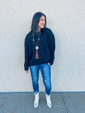 BLACK MIXED BRAIDED CABLE KNIT SWEATER